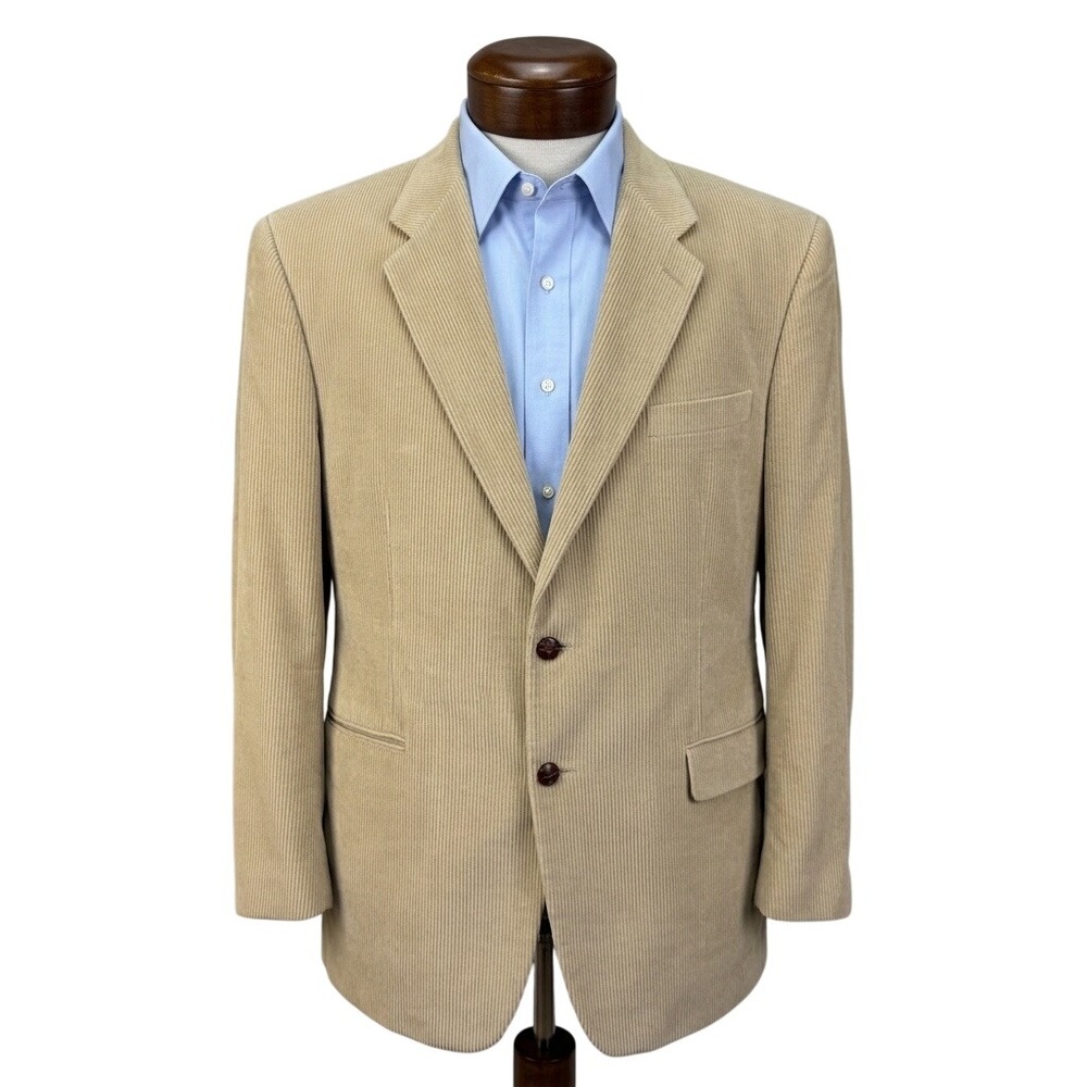 Lauren Ralph Lauren Mens 46R Corduroy Blazer Tan Beige Paisley Lining Sport Coat